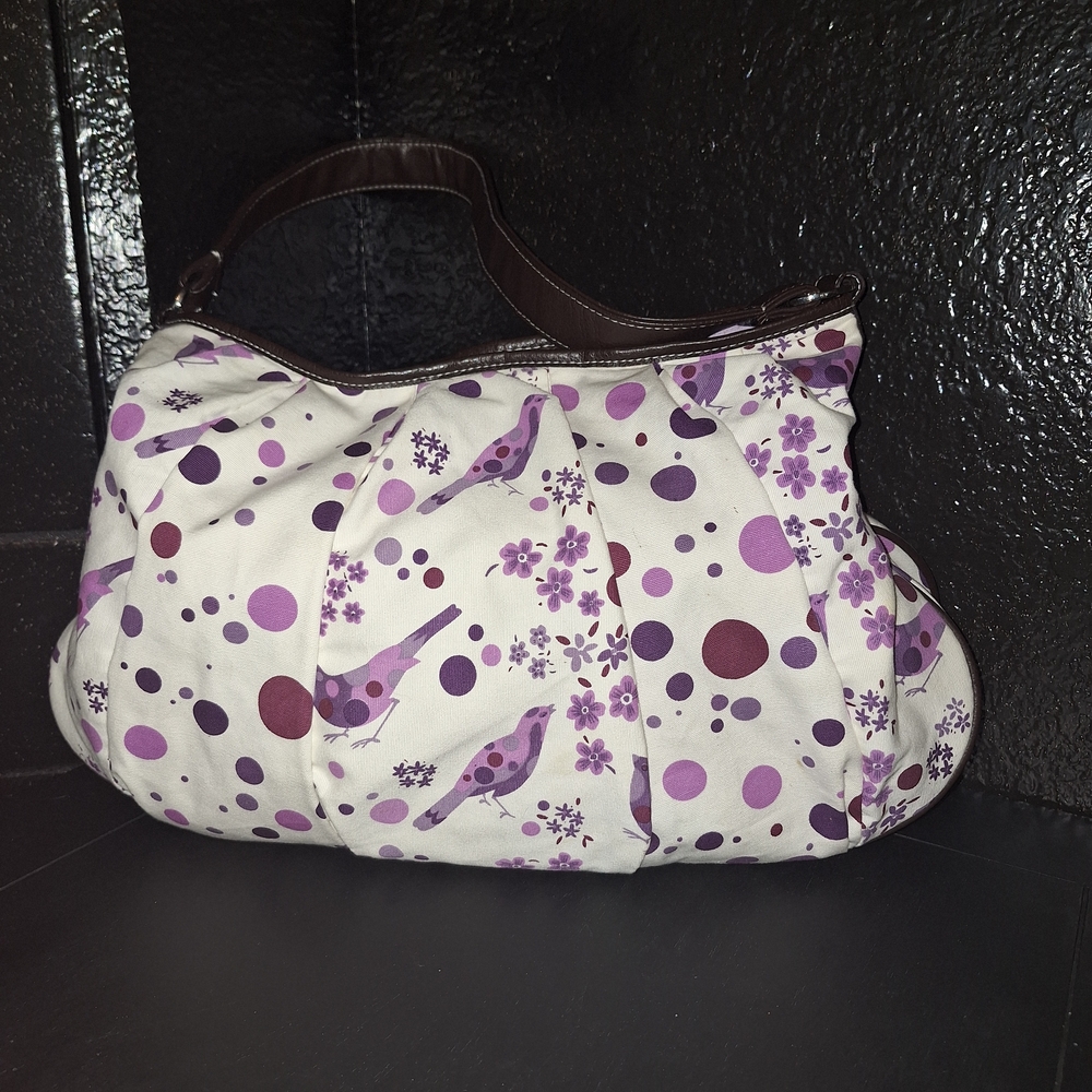 Playful Purple and White Fabric Catcharel Tote Bag